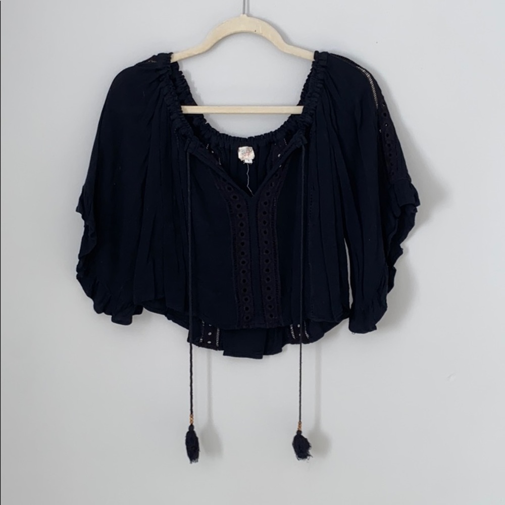 Black Off the Shoulder Top with Lace Detail